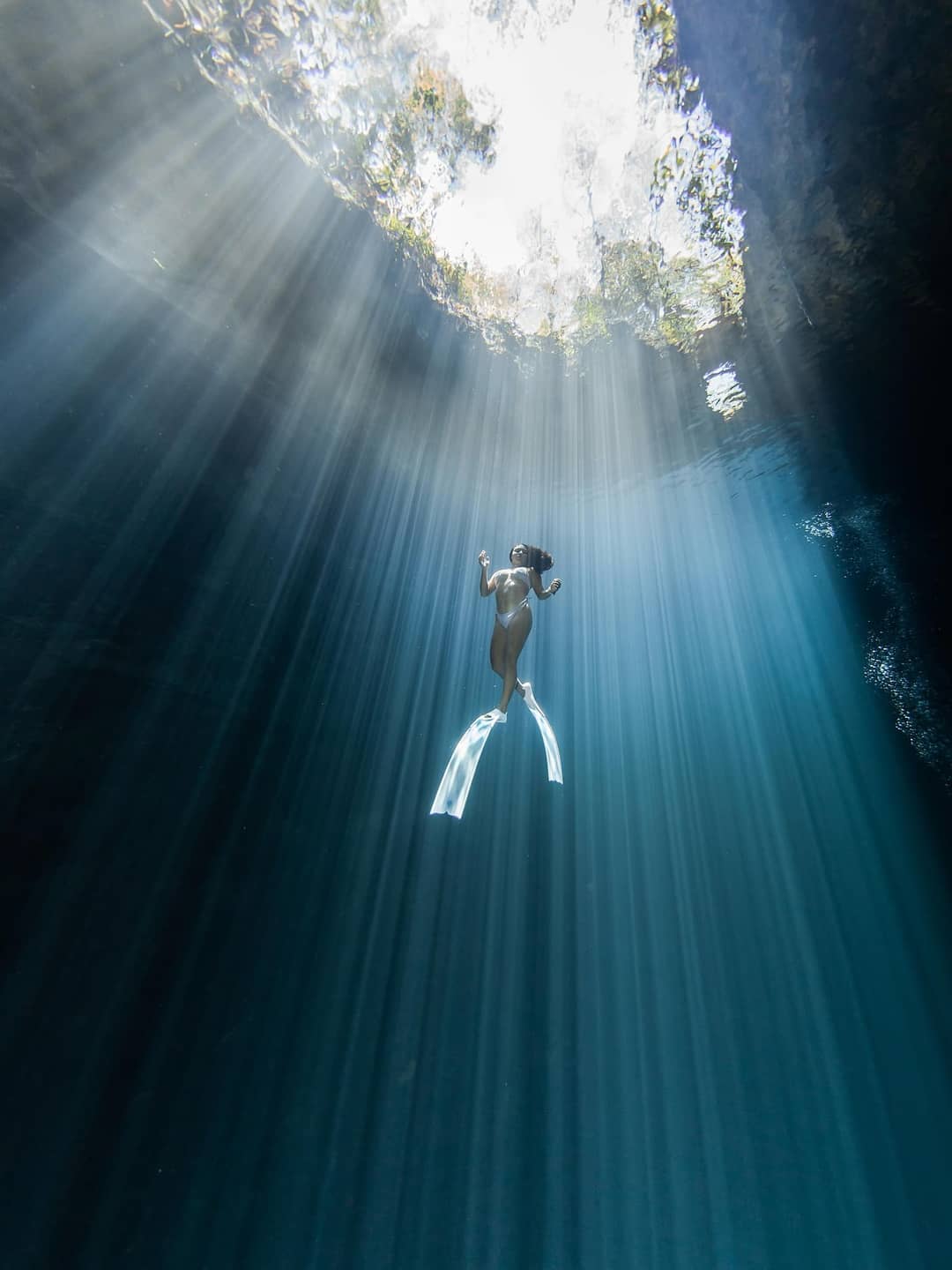 Sunlight entering the cavern at Cenote Dos Ojos in the Riviera Maya