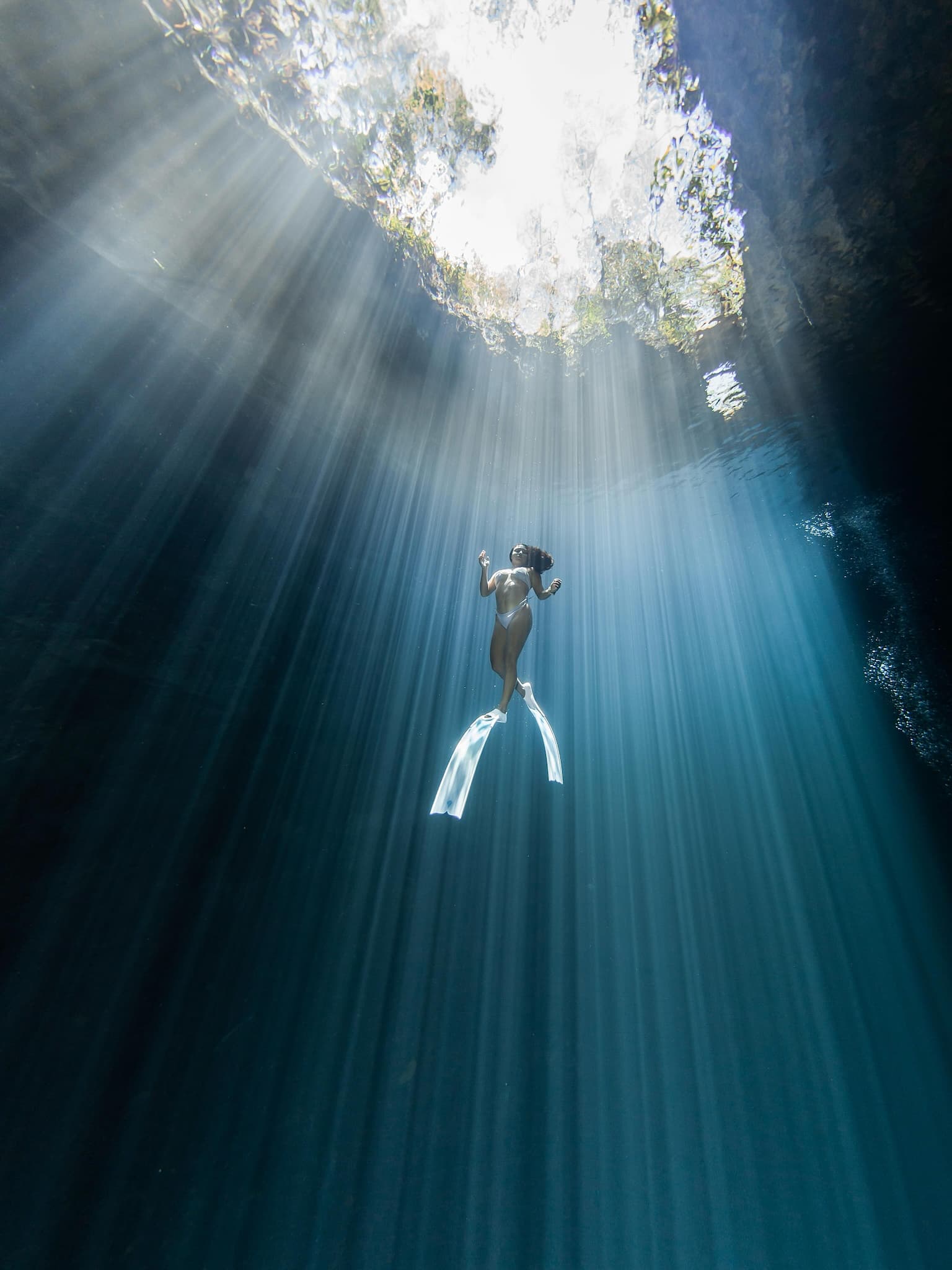 Sunlight entering the cavern at Cenote Dos Ojos in the Riviera Maya